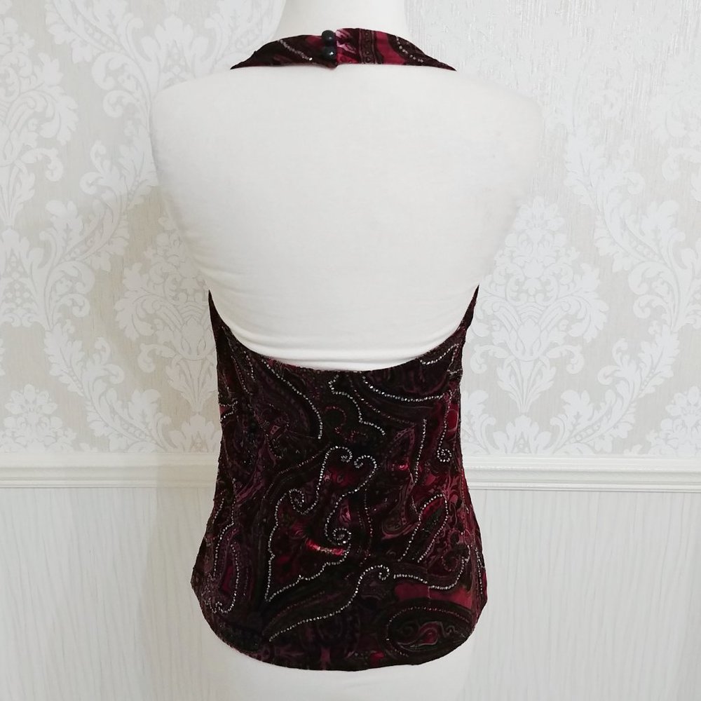 Cache Burgundy Velvet Halter Top - Picture 3 of 4
